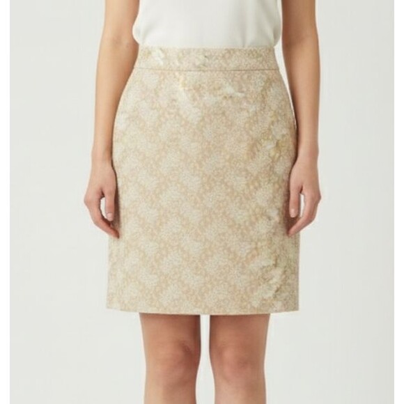 Villager Liz Claiborne Linen Skirt 14 Floral Jacquard Pencil Lined Cottage Class - Picture 1 of 9